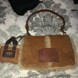 mini tan suede and fur ugg purse with keychain